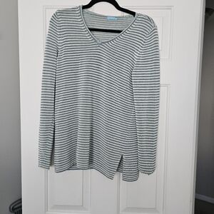 J. McLaughlin Blue and White Striped Long Sleeve Top Size M